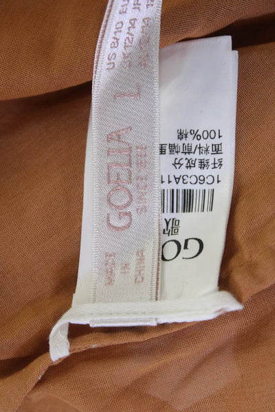 Goelia Women Brown Cotton Sleeveless Boho Tank Drawstring Solid Size L