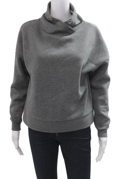 Banana Republic Women Gray Mockneck Pullover Sweatshirt Snap Long Sleeve Size S
