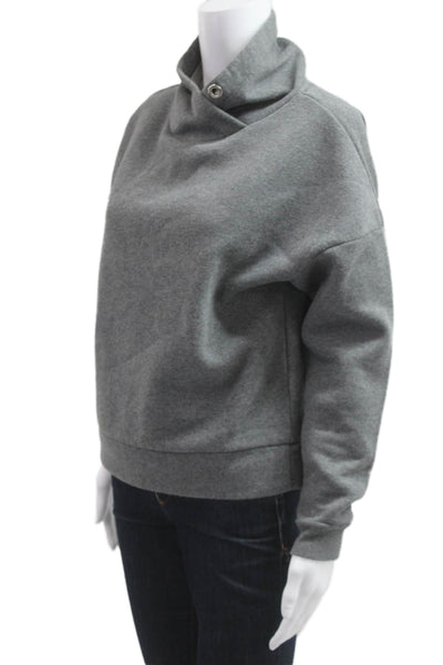 Banana Republic Women Gray Mockneck Pullover Sweatshirt Snap Long Sleeve Size S
