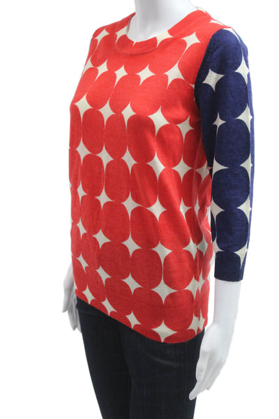 J Crew Women Red Merino Wool Geometric Crew Neck Pullover Size S