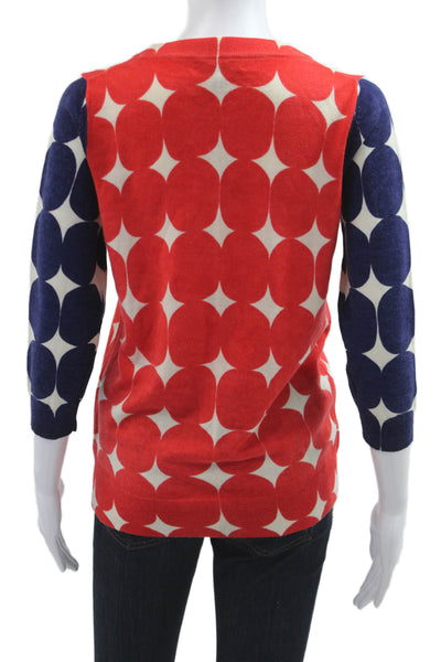 J Crew Women Red Merino Wool Geometric Crew Neck Pullover Size S