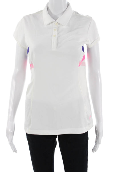 Nike Golf Womens Polo White Short Sleeve Geometric Polyester Size S