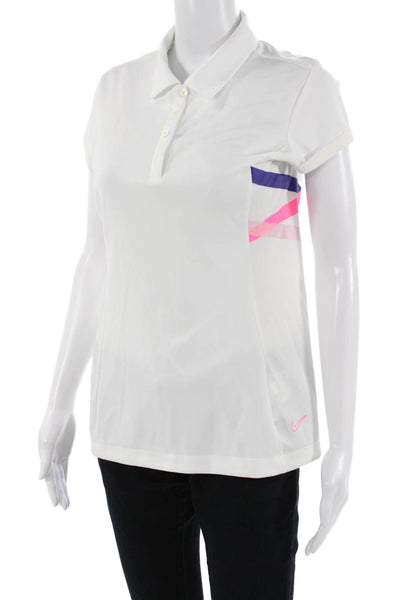 Nike Golf Womens Polo White Short Sleeve Geometric Polyester Size S