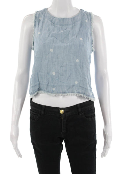 Bella Dahl Women Cropped Tank Button Up Light Blue Polka Dot Size XS