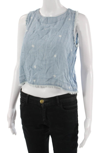 Bella Dahl Women Cropped Tank Button Up Light Blue Polka Dot Size XS