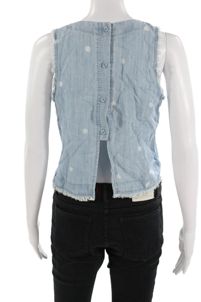 Bella Dahl Women Cropped Tank Button Up Light Blue Polka Dot Size XS