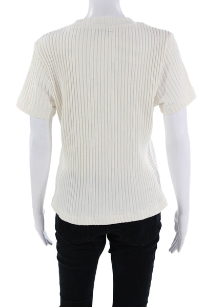 Vince Womens Striped Modal Crew Neck Short Sleeve Basic T-Shirt White Size L