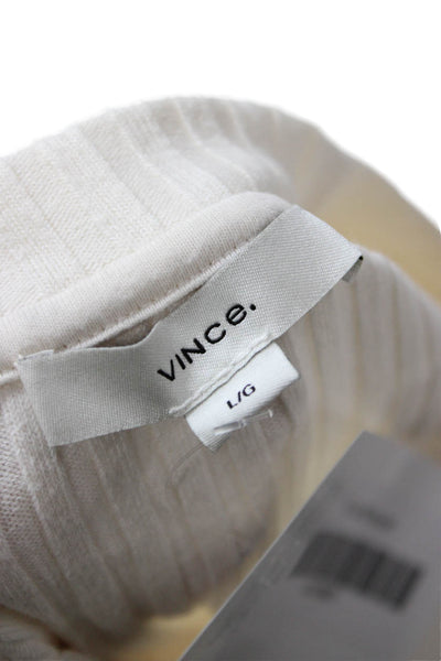 Vince Womens Striped Modal Crew Neck Short Sleeve Basic T-Shirt White Size L