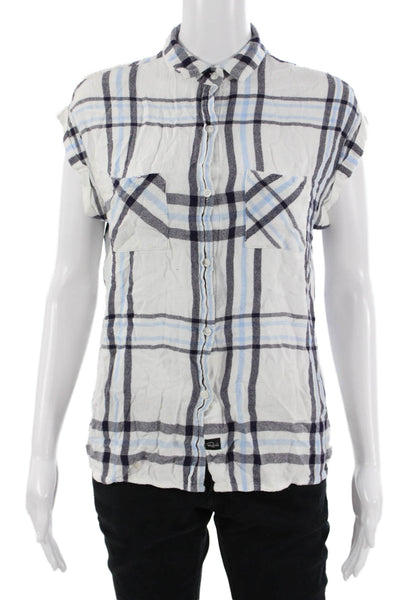Rails Mens Plaid Collared Button-Down Rayon Short Sleeve Shirt 90s Size S