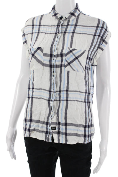 Rails Mens Plaid Collared Button-Down Rayon Short Sleeve Shirt 90s Size S