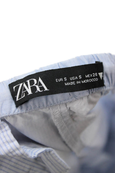 Zara Women Sweatpants Light Blue Striped Cotton Size S