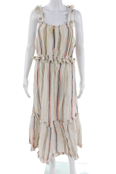 Misa Womens Maxi Sundress Beige Striped Cotton Sleeveless Boho Size L