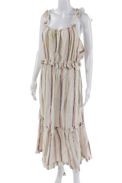 Misa Womens Maxi Sundress Beige Striped Cotton Sleeveless Boho Size L