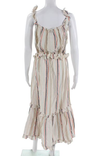 Misa Womens Maxi Sundress Beige Striped Cotton Sleeveless Boho Size L