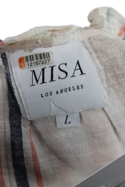 Misa Womens Maxi Sundress Beige Striped Cotton Sleeveless Boho Size L