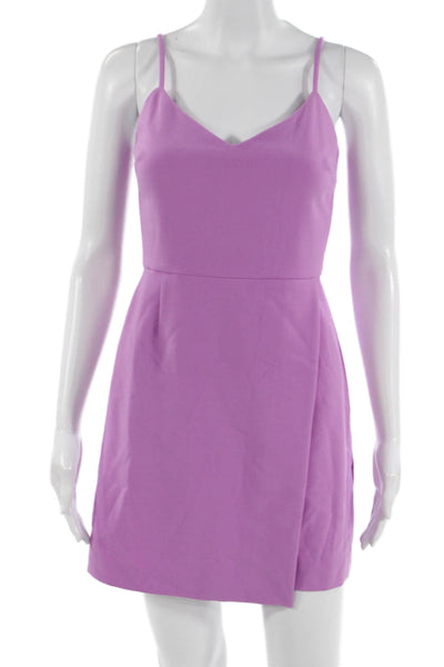 French Connection Women Mini Slip Dress Purple V Neck Zip Sleeveless Size 2