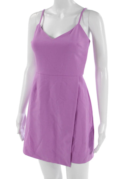 French Connection Women Mini Slip Dress Purple V Neck Zip Sleeveless Size 2