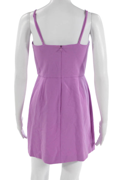 French Connection Women Mini Slip Dress Purple V Neck Zip Sleeveless Size 2