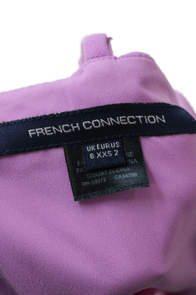 French Connection Women Mini Slip Dress Purple V Neck Zip Sleeveless Size 2