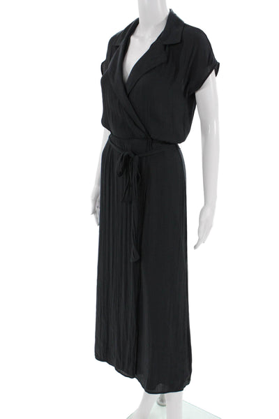 David Lerner Womens Wrap Maxi Dress Black Collared Short Sleeve Size XS