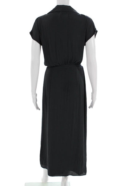 David Lerner Womens Wrap Maxi Dress Black Collared Short Sleeve Size XS
