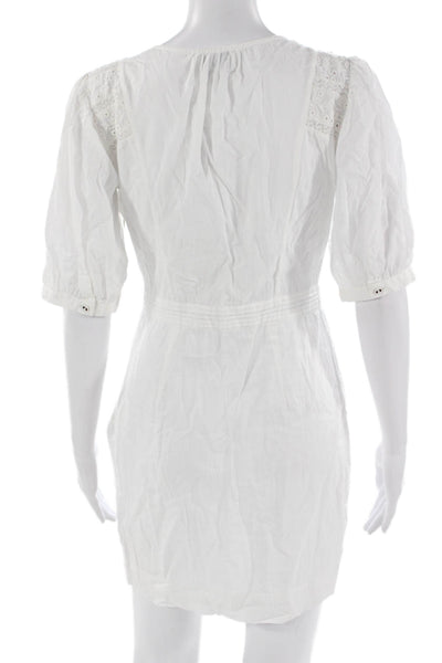 Joie Women Mini Shirt Dress White Cotton V Neck 3/4 Sleeve Button Boho Size 2
