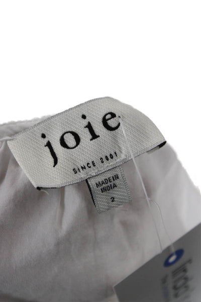 Joie Women Mini Shirt Dress White Cotton V Neck 3/4 Sleeve Button Boho Size 2