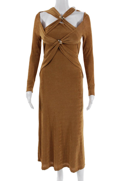 Innovare Denim Women Bodycon Maxi Dress Brown Long Sleeve Poly Size XS