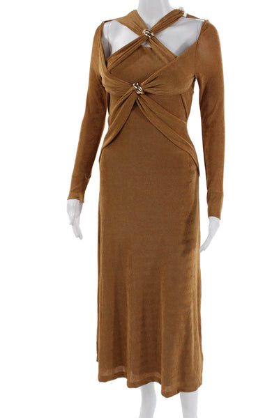 Innovare Denim Women Bodycon Maxi Dress Brown Long Sleeve Poly Size XS