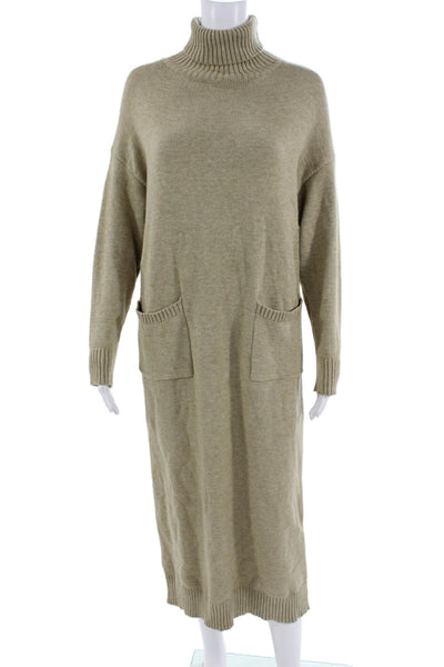 Line & Dot Womens Sweater Dress Beige Long Sleeve Turtleneck Knee Size XS