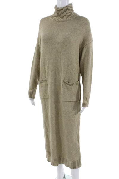 Line & Dot Womens Sweater Dress Beige Long Sleeve Turtleneck Knee Size XS