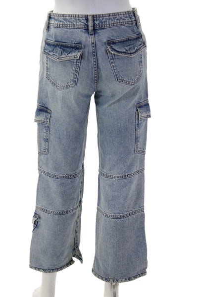 Zara Unisex Light Blue Cropped Wide Leg Jeans Button Mid Rise Size 8