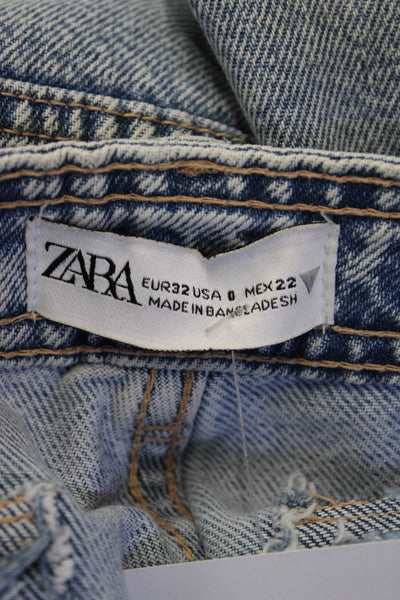 Zara Unisex Light Blue Cropped Wide Leg Jeans Button Mid Rise Size 8