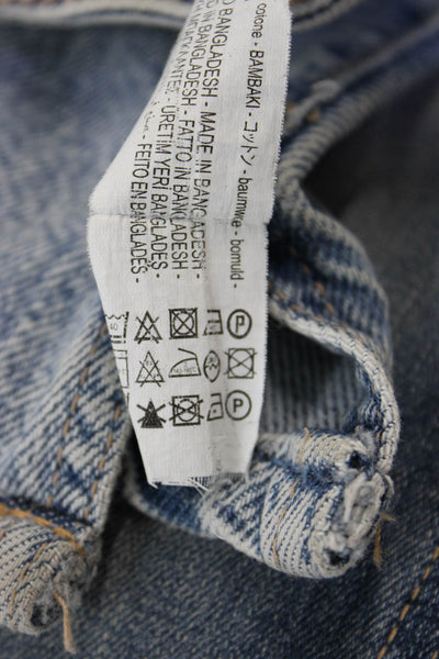 Zara Unisex Light Blue Cropped Wide Leg Jeans Button Mid Rise Size 8