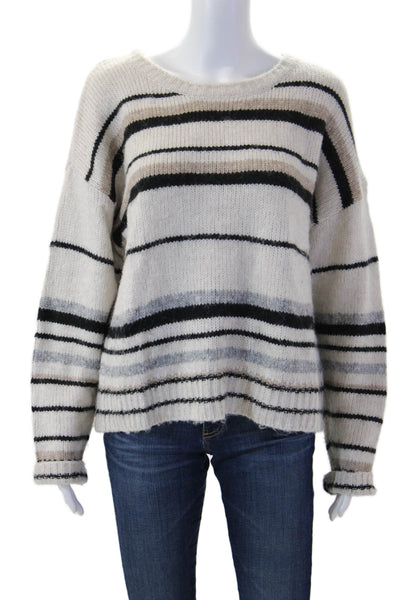 Z Supply Unisex Pullover Striped Beige Round Neck Long Sleeve Sweater Size M