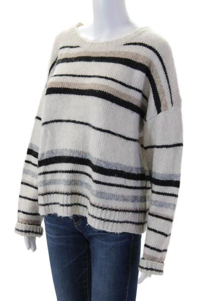 Z Supply Unisex Pullover Striped Beige Round Neck Long Sleeve Sweater Size M