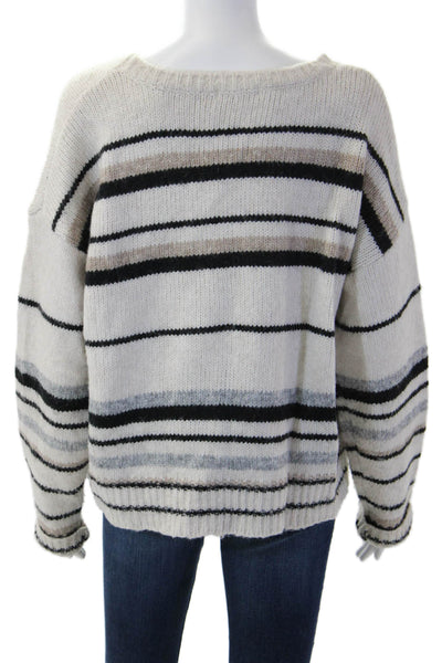Z Supply Unisex Pullover Striped Beige Round Neck Long Sleeve Sweater Size M