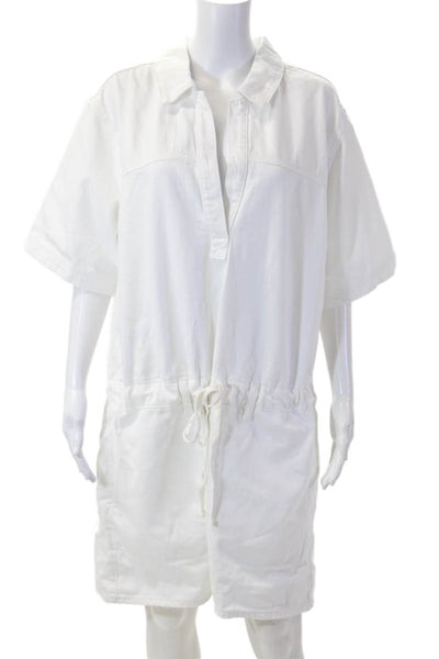 Universal Thread Womens White Cotton Short Sleeve Romper Collar Size XL