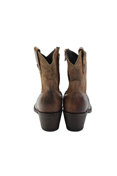 Old Gringo Womens Leather Animal Print Cowboy Ankle Boots Brown Size 6.5 B