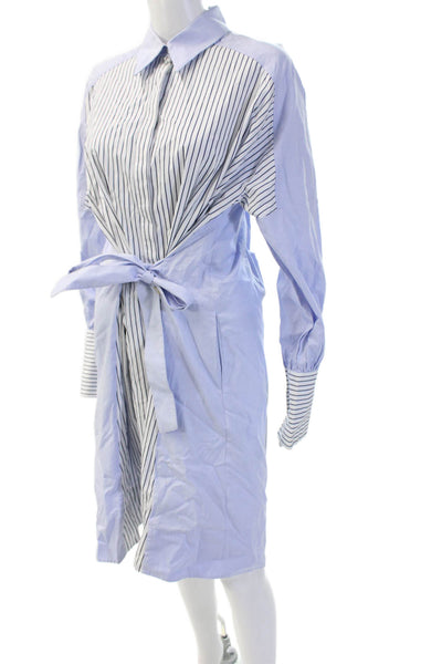 Victoria Victoria Beckham Womens Shirt Dress Light Blue Striped Cotton Size 6