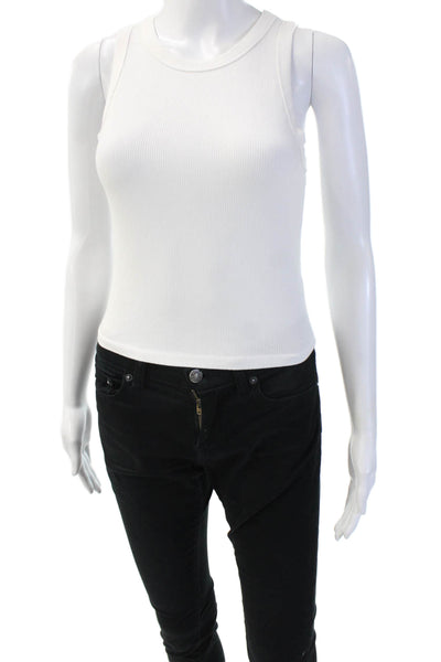 Pink Rose Womens Cropped Tank White Modal Spandex Crew Neck Sleeveless Size S
