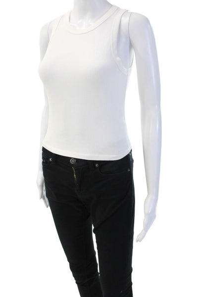 Pink Rose Womens Cropped Tank White Modal Spandex Crew Neck Sleeveless Size S