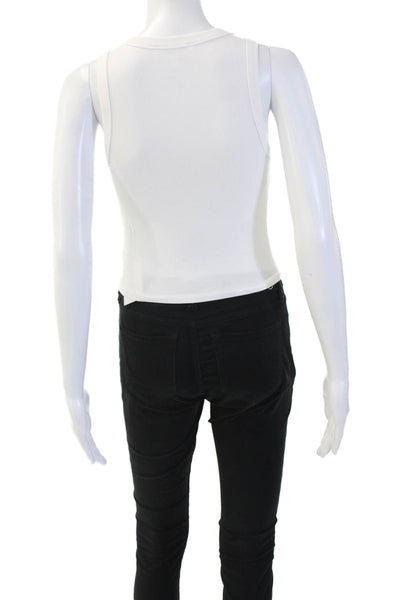 Pink Rose Womens Cropped Tank White Modal Spandex Crew Neck Sleeveless Size S