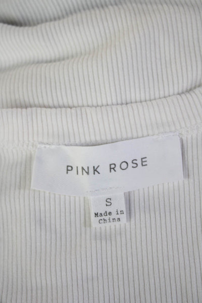 Pink Rose Womens Cropped Tank White Modal Spandex Crew Neck Sleeveless Size S