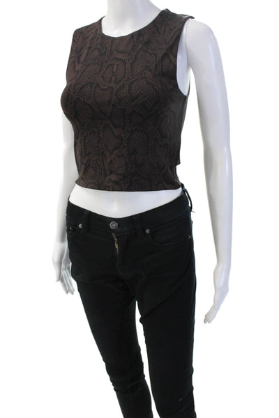 Babaton Women Cropped Snake Print Sleeveless Tank Black Zip Round Neck Size S