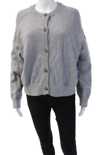 MNG Women Cardigan Gray Crew Neck Button Long Sleeve Size XL