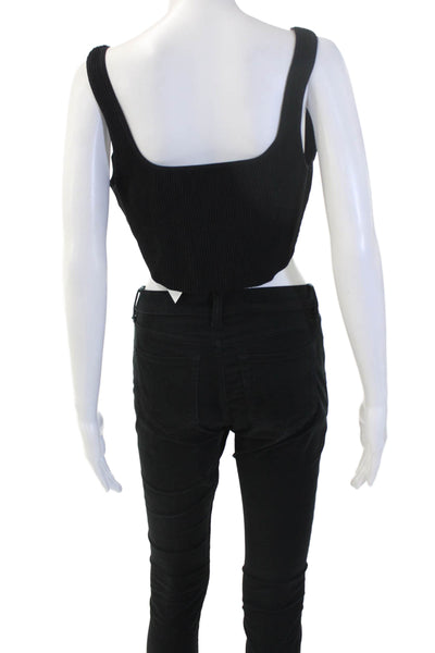 Babaton Womens Cropped Tank Square Neck Black Size XL
