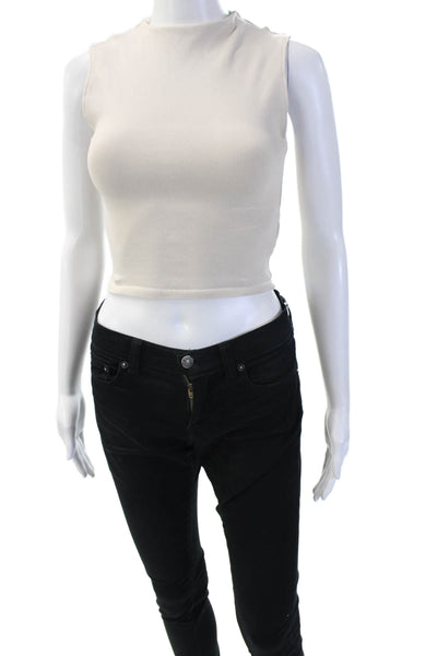 Zara Womens Cropped Mock Neck Tank Beige Cotton Sleeveless Size S