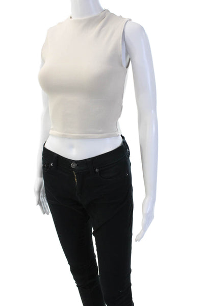 Zara Womens Cropped Mock Neck Tank Beige Cotton Sleeveless Size S