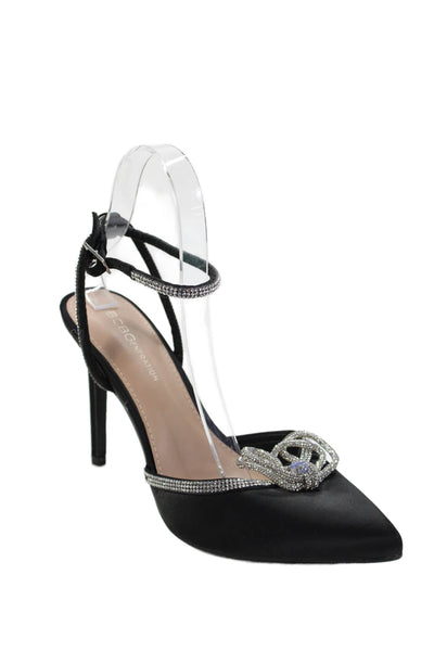 BCBGeneration Womens Satin Jeweled Slingbacks Pumps Black Size 8